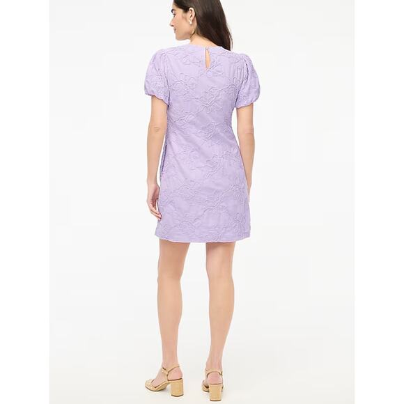 NWT J.Crew Eyelet Puff Sleeve Mini Dress Lilac Floral Size 0 - Picture 3 of 8